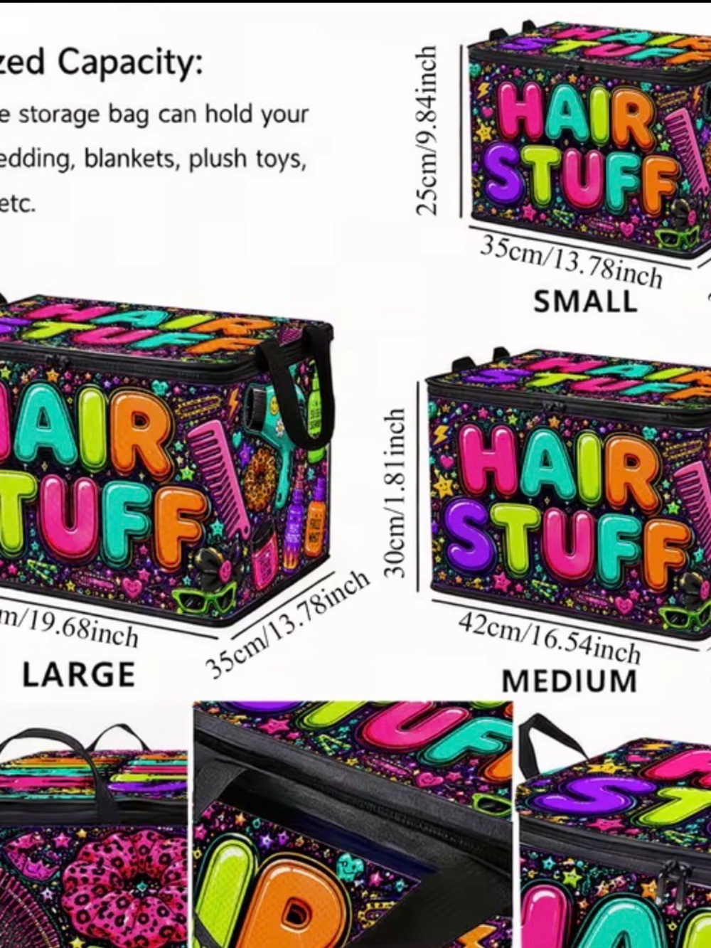 Colorful "Hair Stuff" Storage Box – Neon Multi Design - Picture 4 of 5